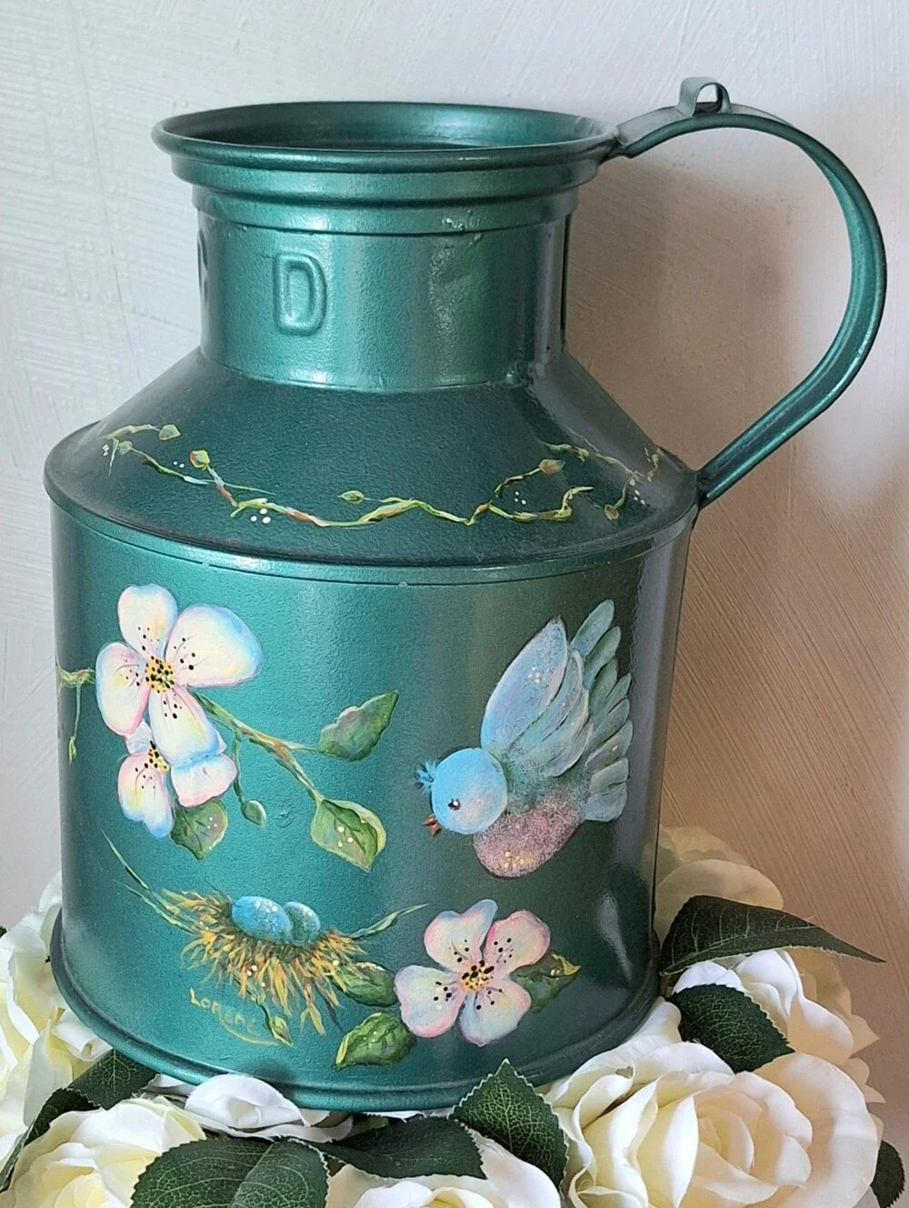 Vintage Hand Painted Bavarian Folk Art Milk Canister By Lorene